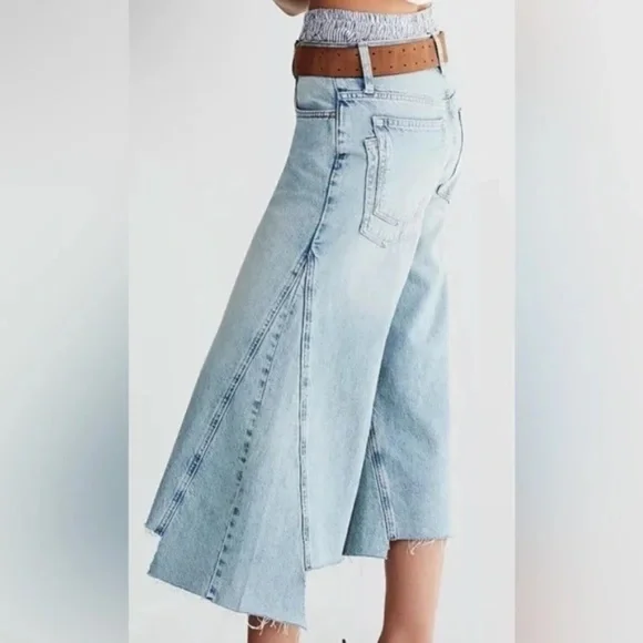$148 NEW Free People We The Free Ripple Wide-Leg Pieced Crop Jeans Size 24 L